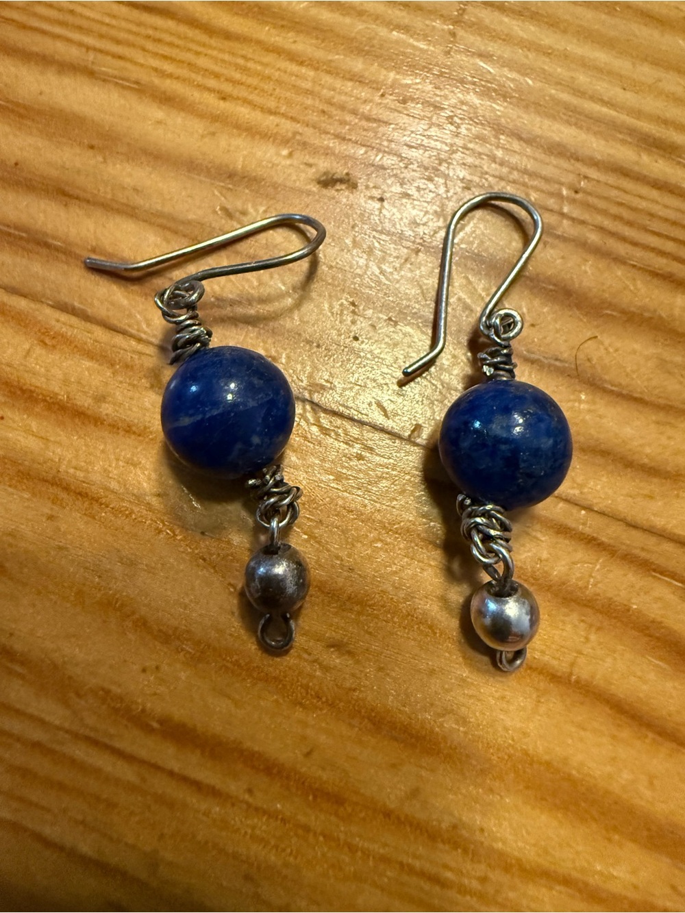 Blue Stone Drop Earrings - Silver Wire